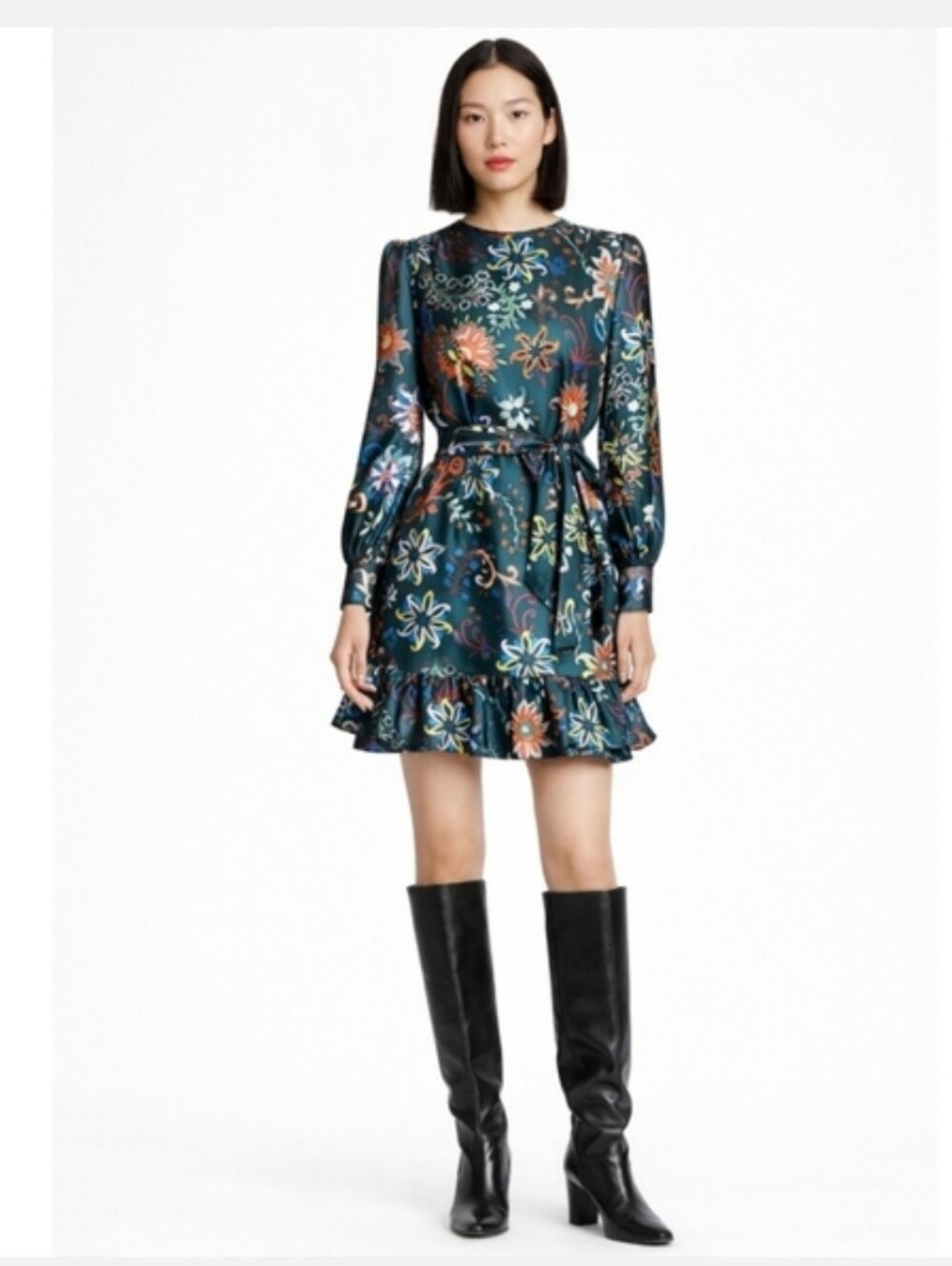NWT TORY BURCH FLORAL SILK TWILL SHIFT DRESS IN BLACK MOUNTAIN FLORAL